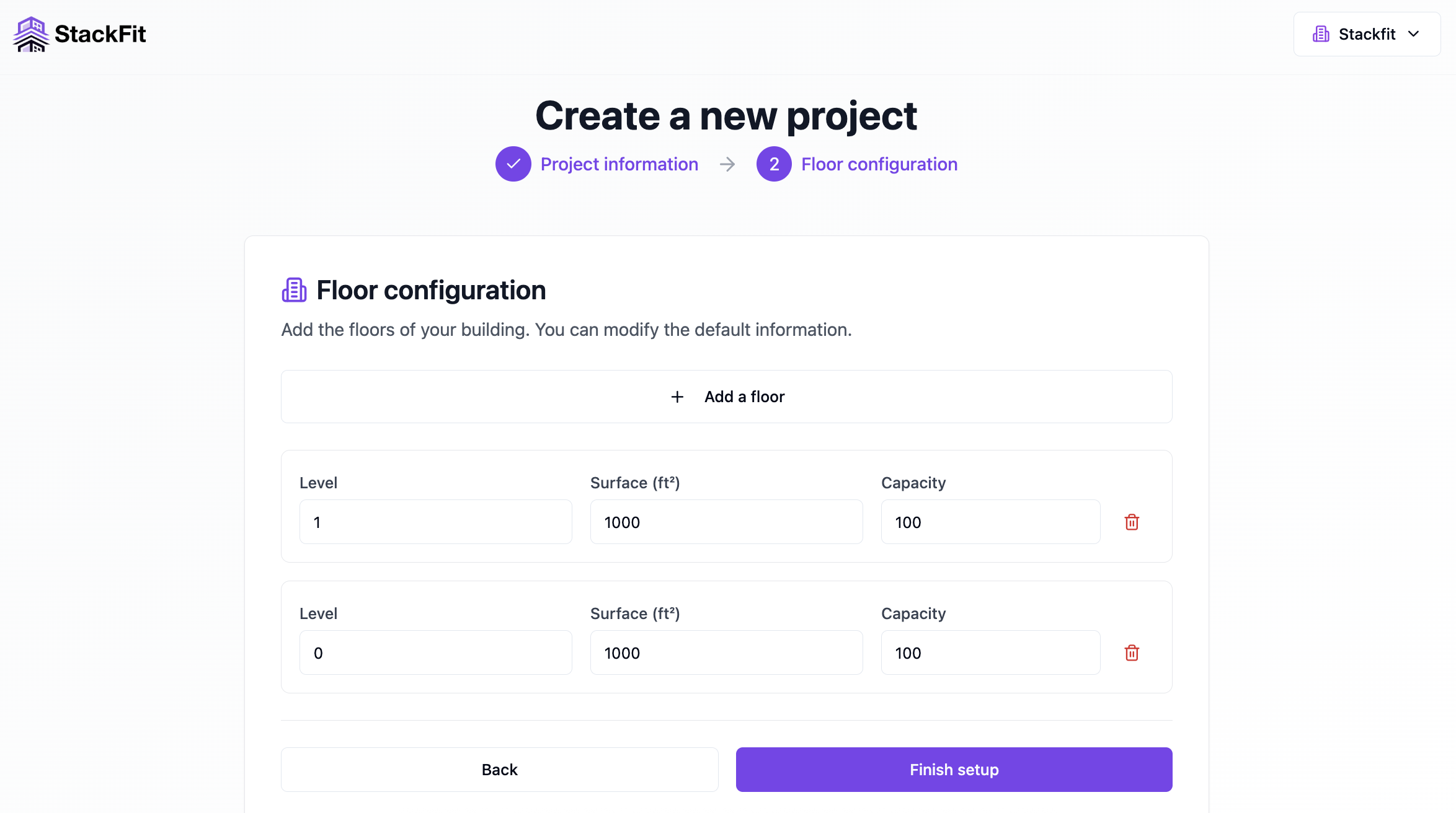 Create Project Page on Stackfit