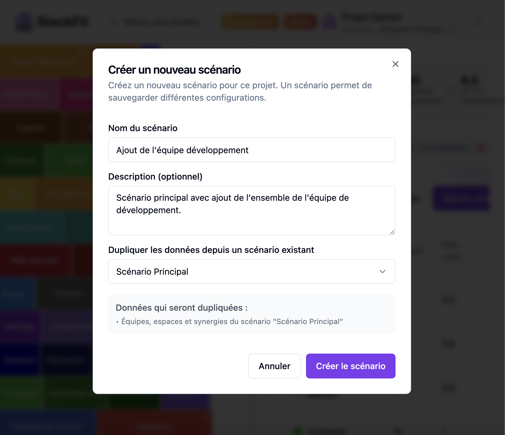 Interface de génération de scénarios - Algorithme d'optimisation automatique